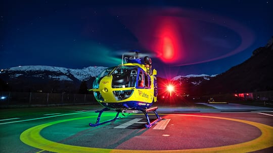 Rettungshelikopter auf dem Heliport Balzers