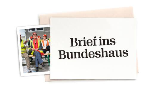 Brief ins Bundeshaus mit Foto von Simonetta Sommaruga. Das kommt auf die neue Bundesrätin oder den neuen Bundesrat zu.