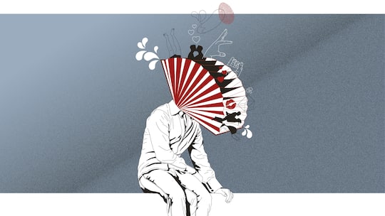 Illustration: Mann mit aufgeklappten Aktenablagen als Kopf