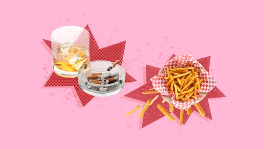 Alkohol, Zigaretten und Pommes. Fertig Fritten und Kippen: Änderungen im Lebensstil tragen dazu bei, die Risiken für Herz- und Kreislauferkrankungen zu senken.