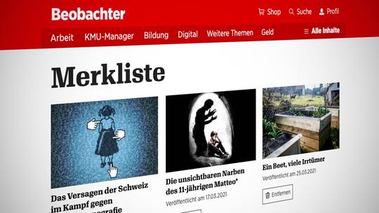 So sieht eine Merkliste im Userprofil auf beobachter.ch aus