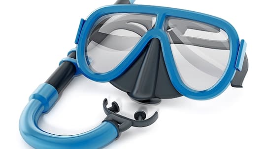 Snorkel and diving mask isolated on white background. 3D illustration.