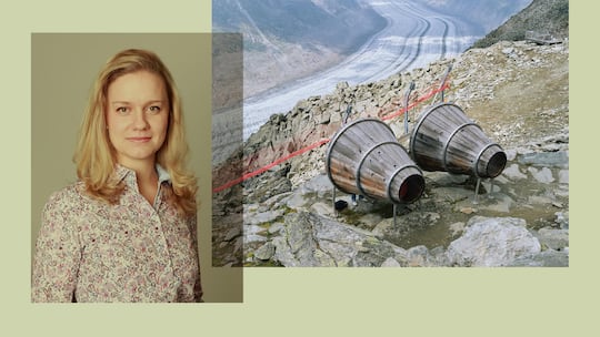 Collage mit Porträt von Cathérine Hartmann und Gletscher - Noch einmal Orte besuchen, die es als Folge des Klimawandels bald nicht mehr gibt: Umweltpsychologin Cathérine Hartmann erklärt, was hinter dem touristischen Phänomen der «letzten Gelegenheit» steckt