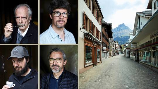 Engelberg in der Corona-Krise: Alex Höchli, Talammann von Engelberg / Thomas Infanger, Hotelbetreiber / Oscar Wetterblad, Kaffeeröster / Andres Lietha, Tourismusdirektor
