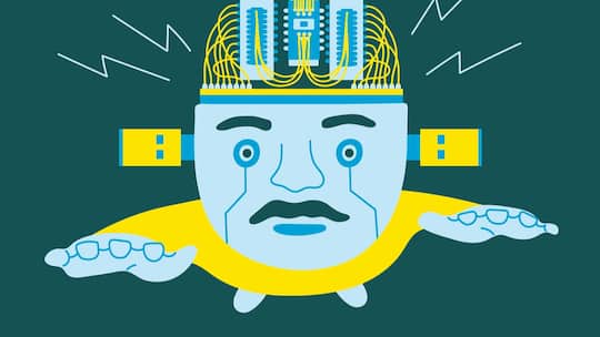 Der fliegende Technik-Freak in Superman-Pose