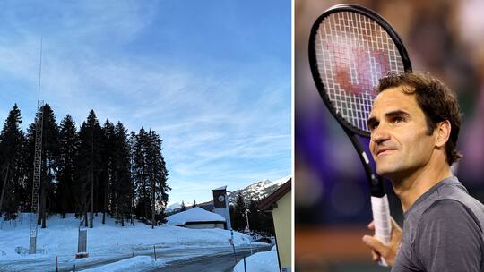 Fotomontage mit Bild der Antenne und Umgebung sowie Roger Federer