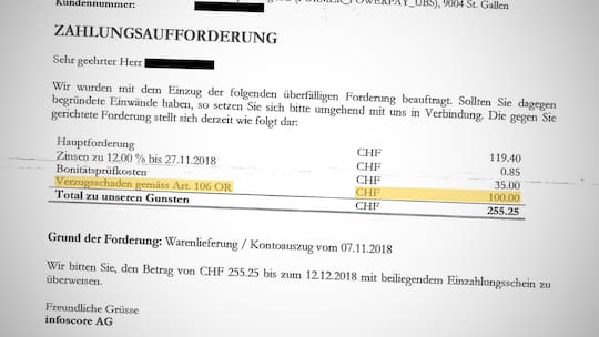 Die Zahlungsaufforderung der Arvato Infoscore