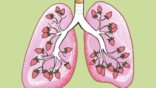 Illustration einer einer Lunge mit Erdbeerbläschen