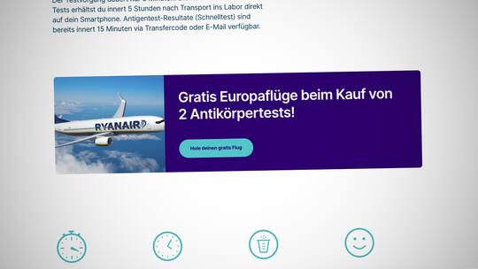 Screenshot der Website von deintest.ch mit der Gratisflug-Aktion