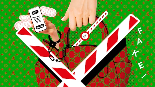 Illustration: Handtasche wird von Zoll-Barrieren durchkreuzt - Luxusware zum Schnäppchenpreis stellt sich oft als Fälschung heraus. Das kann sehr teuer werden. So wehren Sie sich