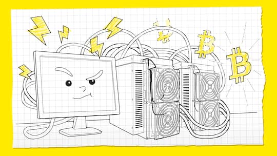 Illustration: Server schürft Bitcoin – Bitcoin verbraucht sehr viel Energie, so viel wie 2,5-mal die Schweiz