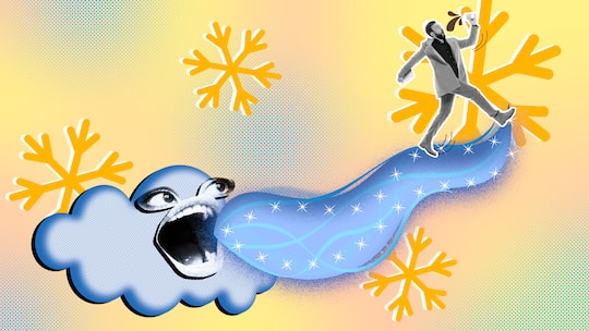 Illustration mit Schneewolke - Wenn Strassen gefrieren, besteht für Passanten und Autofahrer erhöhte Unfallgefahr. Wer in einem solchen Fall haftet und wie es mit der eigenen Verantwortung aussieht