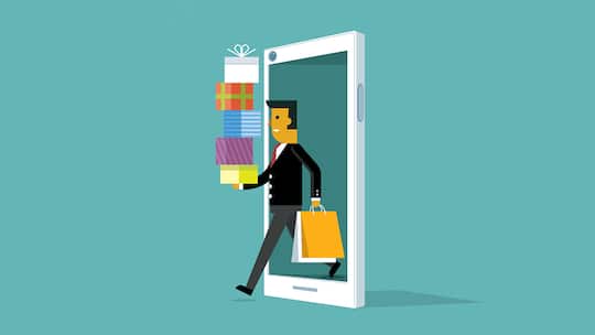 Illustration von Einkäufen via Handy