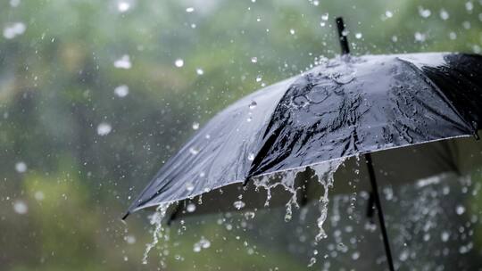 Regen prasselt auf Regenschirm