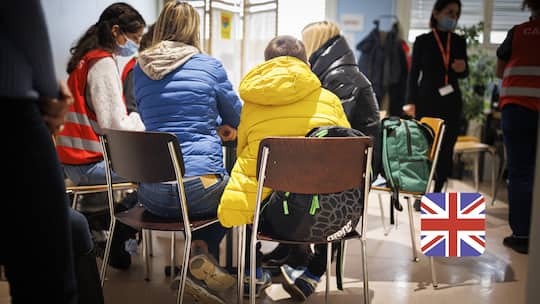 Ukrainian refugees registering at one of the Federal Asylum Centres in Boudry, Switzerland.