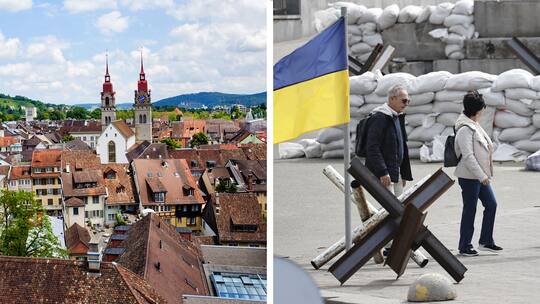 Links: Blick auf Winterthur / Rechts: Panzersperren in Kiew