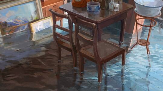 Illustration «Der Fall»: Überflutete Scheune