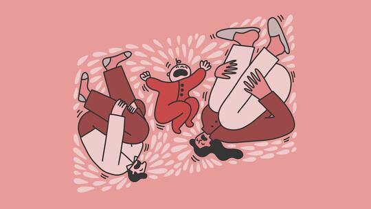 Illustration: Eltern und Baby mit Schlafmangel