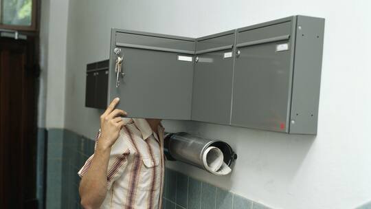 Mann schaut in Briefkasten