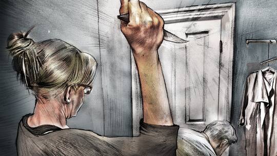 Frau sticht auf Mann ein.