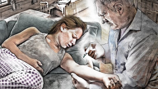 Illustration: Arzt setzt einer Frau eine Spritze