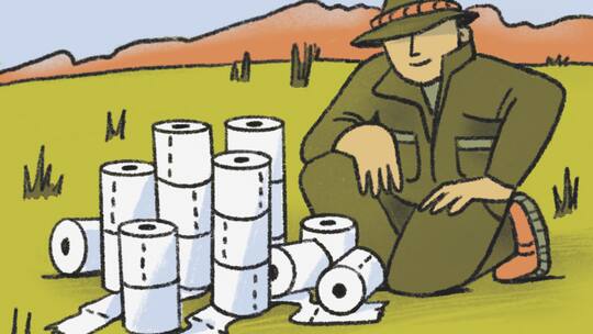 Jäger mit Beute: WC-Papier im Sonderrangebot