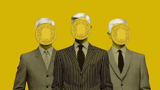 Illustration zum Thema Der Gold-Schnitt: Warum die 300 *Reichsten* alle die gleiche Frisur tragen - Die neue «Bilanz»-Liste zeigt: Auf dem Kopf herrscht Monokultur. Tragen Milliardäre Uniform? Wir fahnden nach dem Geheimnis des «Rich-Kid-Scheitel…