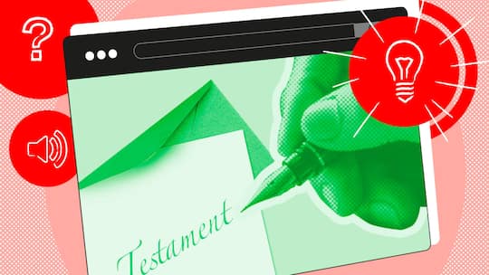 Eine Hand schreibt auf einem Papierstück Testament - Wer den Letzten Willen festhält, muss einige wenige Punkte beachten, damit das Testament rechtsgültig ist. Erfahren Sie im kostenlosen Webinar des Beobachters, worauf Sie achten sollten.