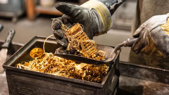 Gold jewerly is prepared before being melted down to produce gold bars at the Austrian Gold and Silver Refinery (Oegussa) in Vienna, Austria, on February 3, 2026. European and Asian stock markets struggled for direction February 4, 2026 following a t…