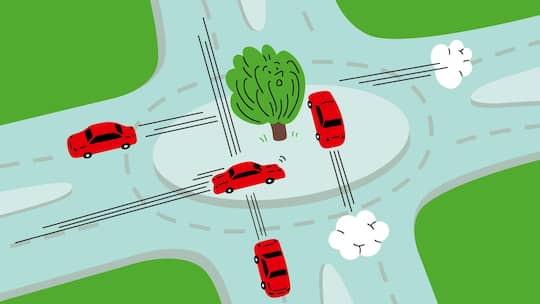 Illstration eines Kreisels, über den Autos hinwegfahren