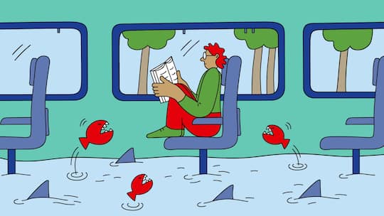 Illustration zum Schlusspunkt Sitzplatz 16/26Die richtige Sitzplatzwahl im Zug für eine ruhige Fahrt.