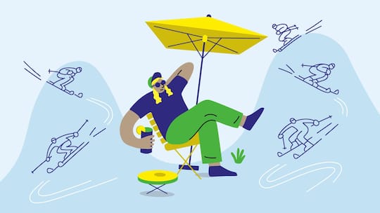 Beobachter 05/2026 Illustration Schlusspukt Alles fährt Ski. Illustration: Doro Spiro