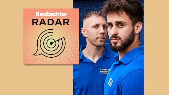 Zwei Handwerker werden zu Rettern Collage für den Beobachter-Podcast Radar zum Thema Postauto-Rettern, Prix Courage