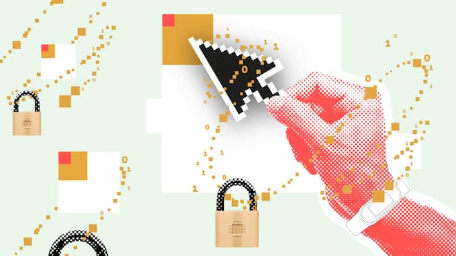 Das ändert sich jetzt beim Datenschutz Eine rot gepunktete Hand hält einen Curserpfeil vor Quadraten, Nullen, Einsen und grossen Schlössern. Was Sie zum neuen Schweizer Datenschutzgesetz wissen sollten.