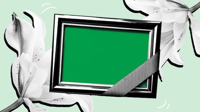 Ein geliebter Mensch stirbt – was Angehörige nun tun können Illustration Todesfall Bilderrahmen und Lilien