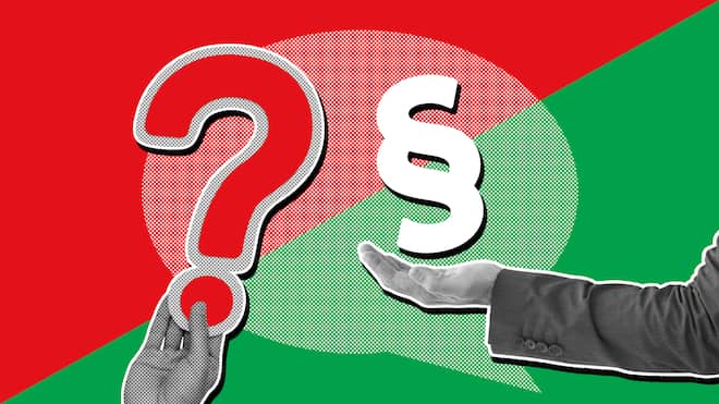 Jetzt Einzelberatung buchen Eine Fragezeichen und ein Paragrafenzeichen stehen vor einem rot-grünen Hintergrund. Wer Rat sucht, findet ihn beim Beobachter auch ohne ein Abo abzuschliessen. Buchen Sie ganz bequem einen Termin für eine Einzelberatung