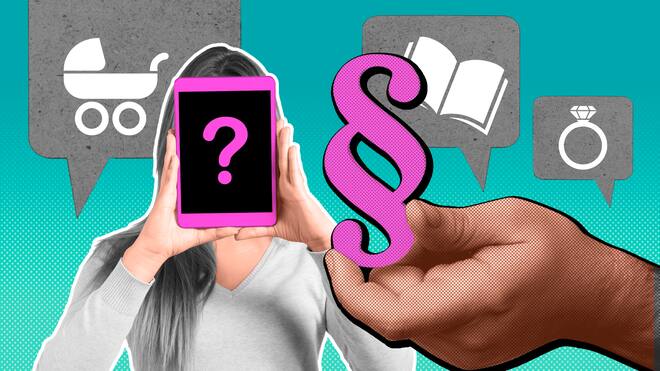 Fragen Sie den Chatbot zum Familien- und Erbrecht Eine Frau hält ein Smartphone vor ihrem Gesicht. Sie ist umgeben von Symbolen wie einem Kinderwagen und einem Ehering, während neben ihr eine grosse Hand das Zeichen für einen Gesetzesparagraphen hält. Das Schweizer Erb- und Familienrecht scheint komplex. Für Rechtsfragen hat darum der Beobachter einen Chatbot entwickelt, der auf dem gesammelten Wissen der Beobachter-Rechtsexpertinnen beruht.