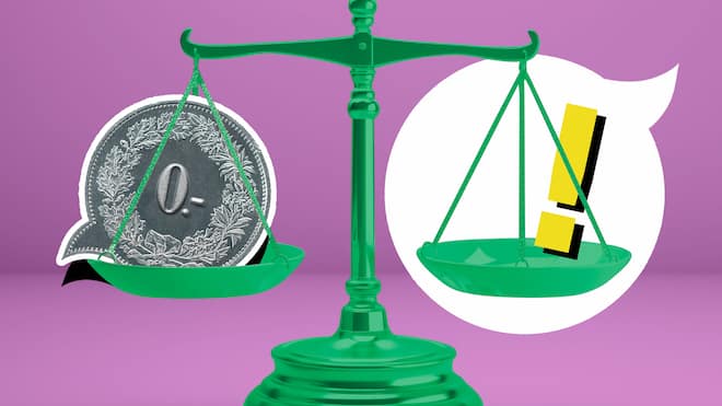 Wo Sie kostenlose Rechtsauskunft bekommen Auf einer Waagschale, die im Gleichgewicht steht, befindet sich links ein Frankenstück mit der Zahl Null und rechts ein Ausrufezeichen. Ratsuchende erhalten in der Schweiz bei diversen Stellen kostenlos eine Rechtsauskunft. Das sind die wichtigsten Anlaufstellen im Überblick.