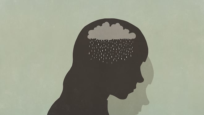 So übernimmt die Krankenkasse die Kosten Ihrer Psychotherapie Eine Silhouette eines Kopfes, in dem es aus einer Wolke regnet - Wer eine psychotherapeutische Beratung benötigt, sollte diese durch eine Hausärztin anordnen lassen. Das gilt in der Schweiz, damit die Krankenkasse die Kosten für die Psychotherapie übernimmt.