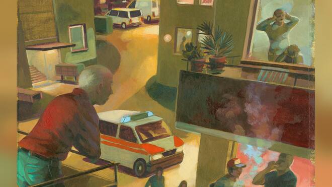 «Es war schlicht abartig» Illustration: Mann blickt von Balkon auf Nachbarschaft