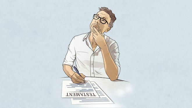 Der Pflichtteil schrumpft – was Sie jetzt wissen müssen Illustration: Mann denkt über sein Testament nach