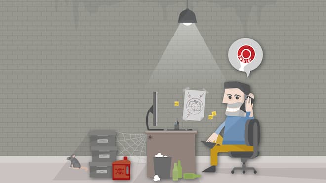 Darum funktionieren diese Maschen Karrikatur eines falschen Polizisten, der am Telefon Leute übers Ohr haut.