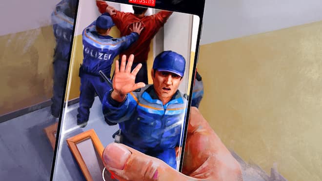 Mann will helfen – und wird verzeigt Illustration zum Fall: Verhaftung im Treppenhaus - Polizist und der Verhaftete