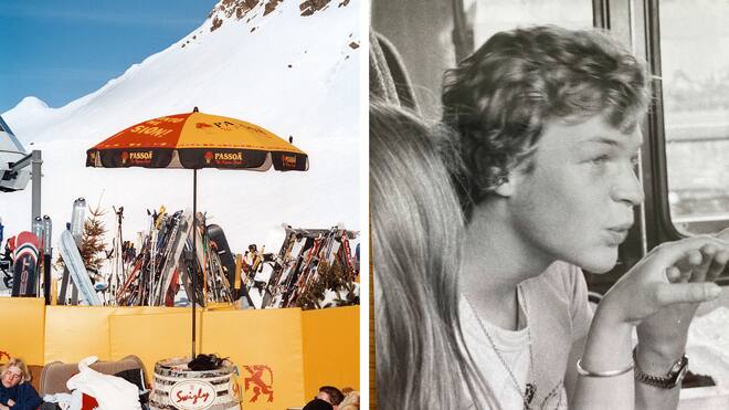 Wie das WEF mein Dorf verändert hat Collage mit Retro-Skiständer und dem Autor als Jüngling - Unser Autor wuchs als Einheimischer in einem Fremdenort auf. Und erlebte, wie die Wohnungspreise auf Zürcher Niveau stiegen