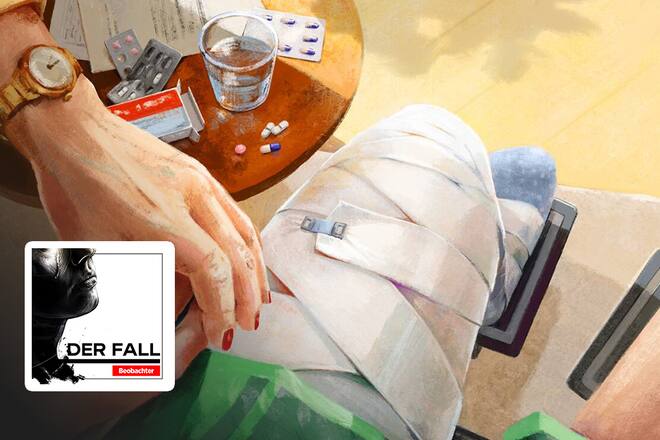 Zwei Frauen am Abgrund Illustration Frau im Rollstuhl mit verbundenem Bein und Medikamente auf dem Tisch daneben. Nach einem Reitunfall kämpfen sich eine junge Frau und ihre Mutter durch ein Leben voller Schicksalsschläge. Die tragische Abwärtsspirale zweier Leben, die einst voller Hoffnung waren.