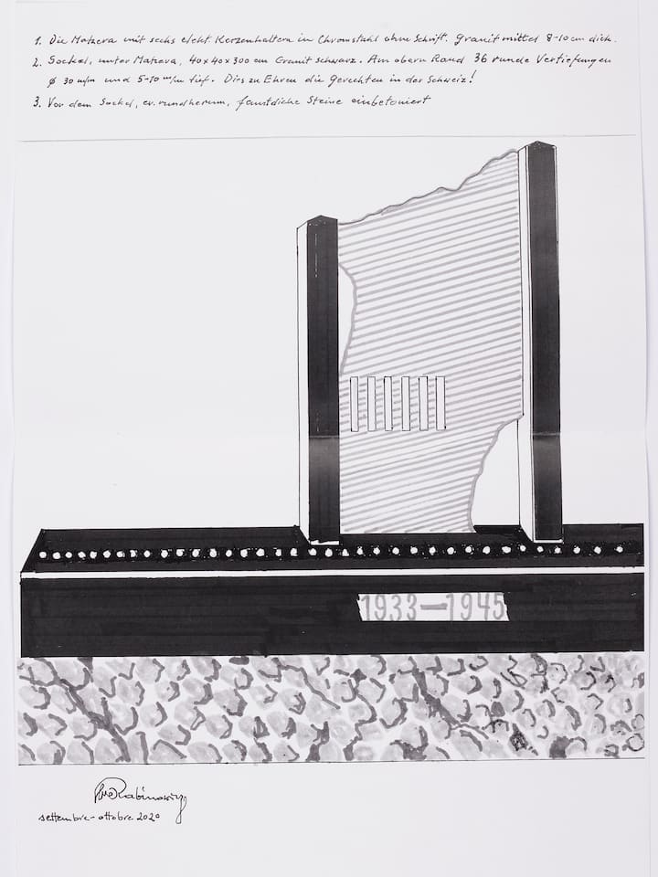 Skizze des Holocaust-Mahnmals - Achtzig Jahre nach dem Ende des Zweiten Weltkriegs baut die Schweiz ein Denkmal für die Opfer des Nationalsozialismus.