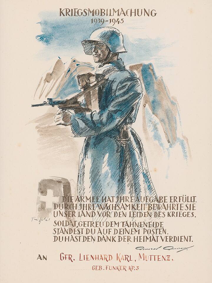 Kriegsmobilmachung: Urkunde von General Guisan