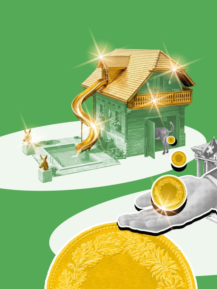 Mit so viel Steuern müssen Sie beim Hausverkauf rechnen Collage mit Haus und Münzen - Die Grundstückgewinnsteuer schöpft einen Teil des Wertzuwachses ab, den man beim Verkauf von Wohneigentum erzielt. Der Beobachter zeigt, was Sie dazu wissen müssen