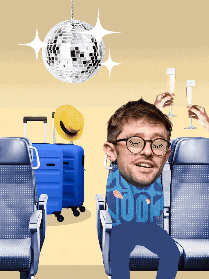 Collage mit Zusesseln, Discokugel und dem Autor - Wer mit dem Zug pendelt, will auf dem Weg zur Arbeit nichts von Tonis Tauchplänen wissen. Ein Plädoyer für weniger Gelassenheit im Zug