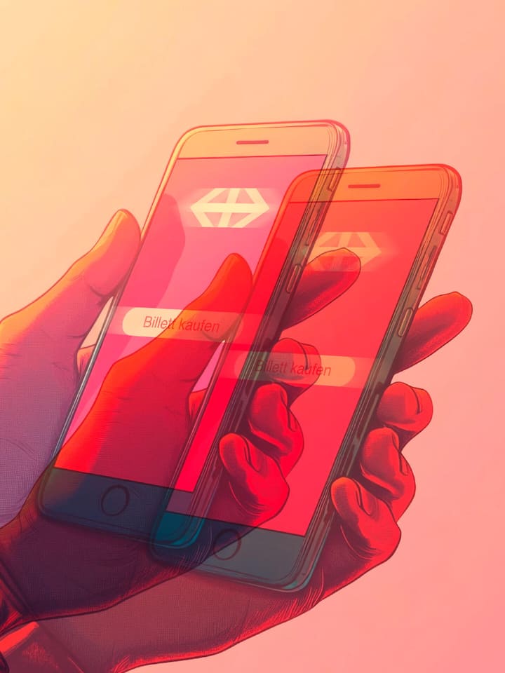 Illu mit zwei Handys - Rund 4800-mal im Monat lösen Personen versehentlich ihr Billett doppelt. Der Bund fordert schon lange eine Lösung für das Problem. Doch die SBB liessen sich Zeit